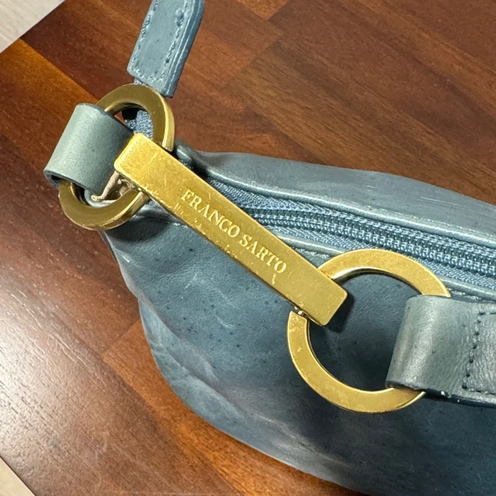 Franco Sarto Blue Shoulder Bag with Gold Details - Picture 3 of 9